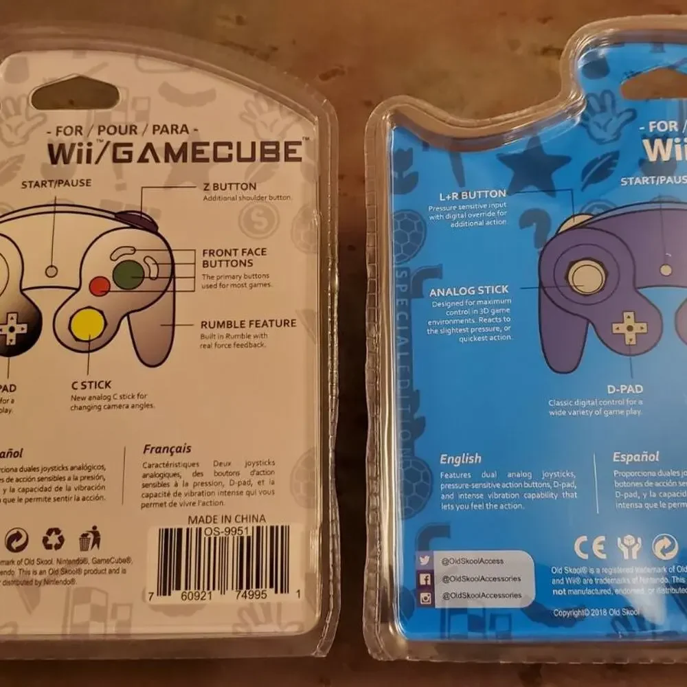 2 Gamecube Controllers - Silver & Blue (NEW) - Nintendo - Old Skool